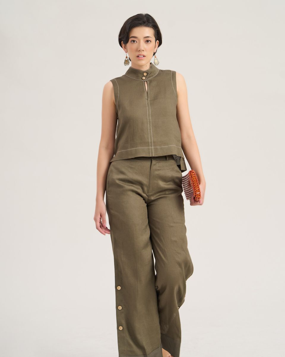 Áo Kiểu Linen  Rêu Đậm