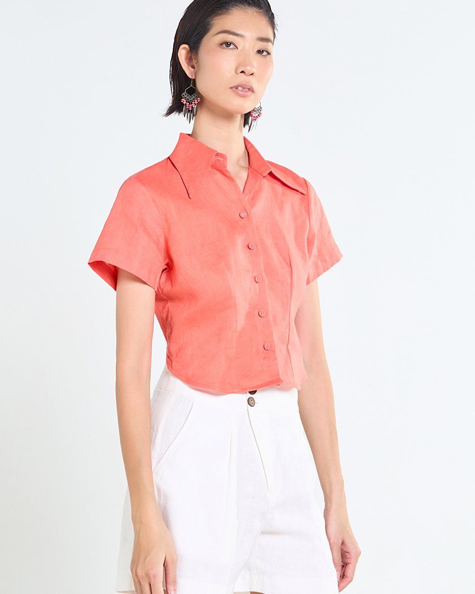 Áo Kiểu Linen Cam Cà Rốt Tender Drit