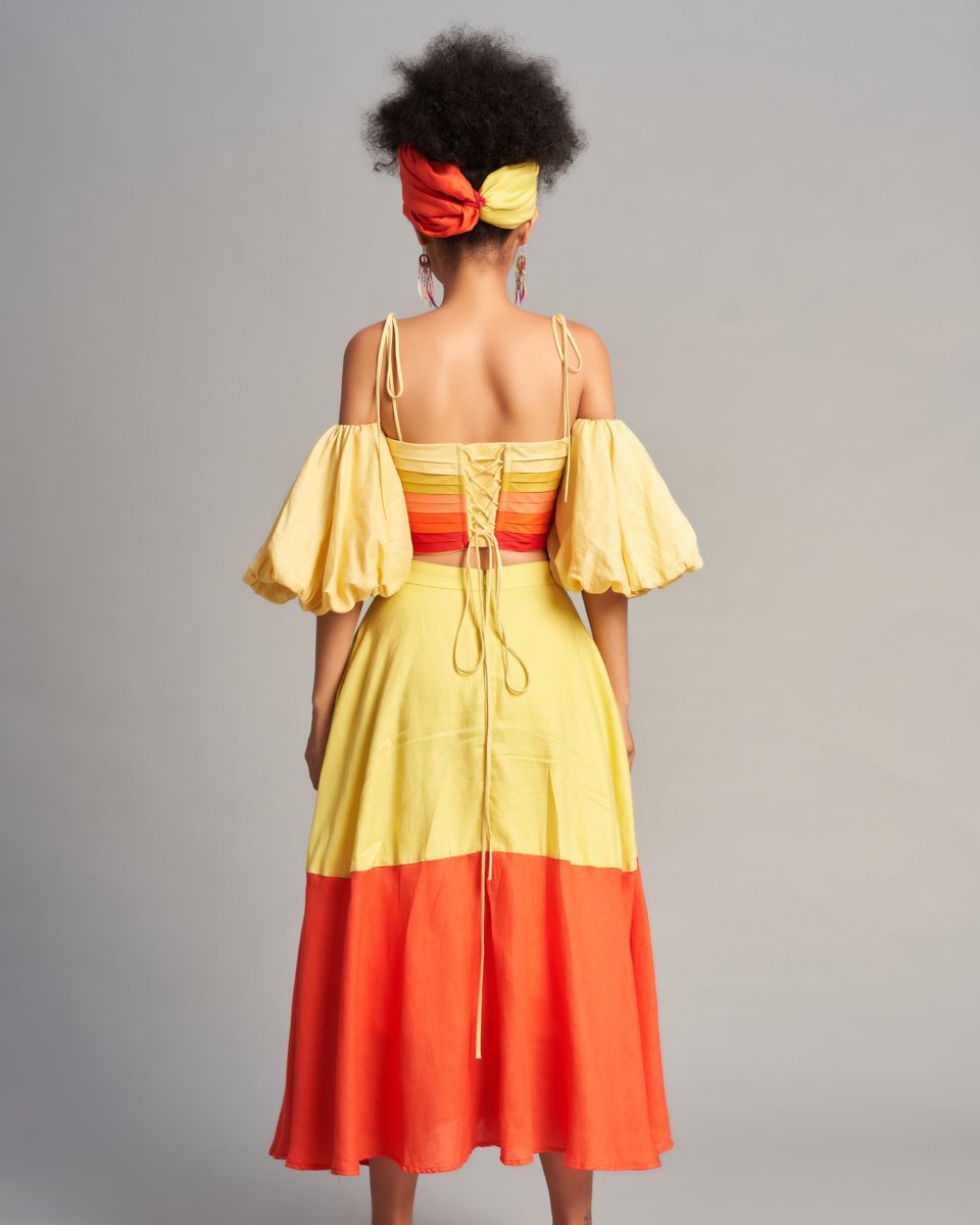 Chân Váy Nữ Linen Vàng Cam Sắc Màu Tự Do