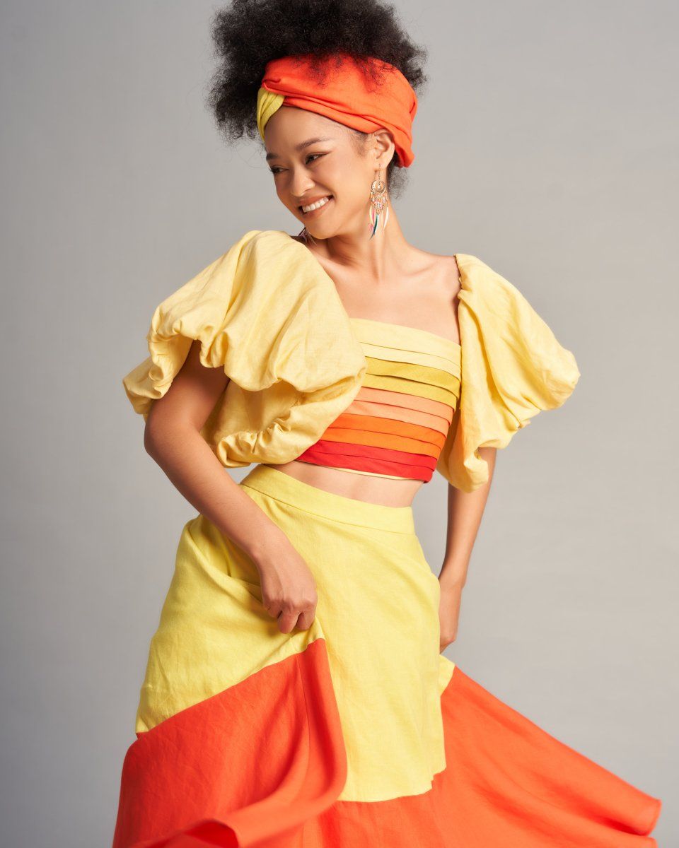 Áo Kiểu Nữ Linen Vàng Cam Đỏ Sắc Màu Tự Do