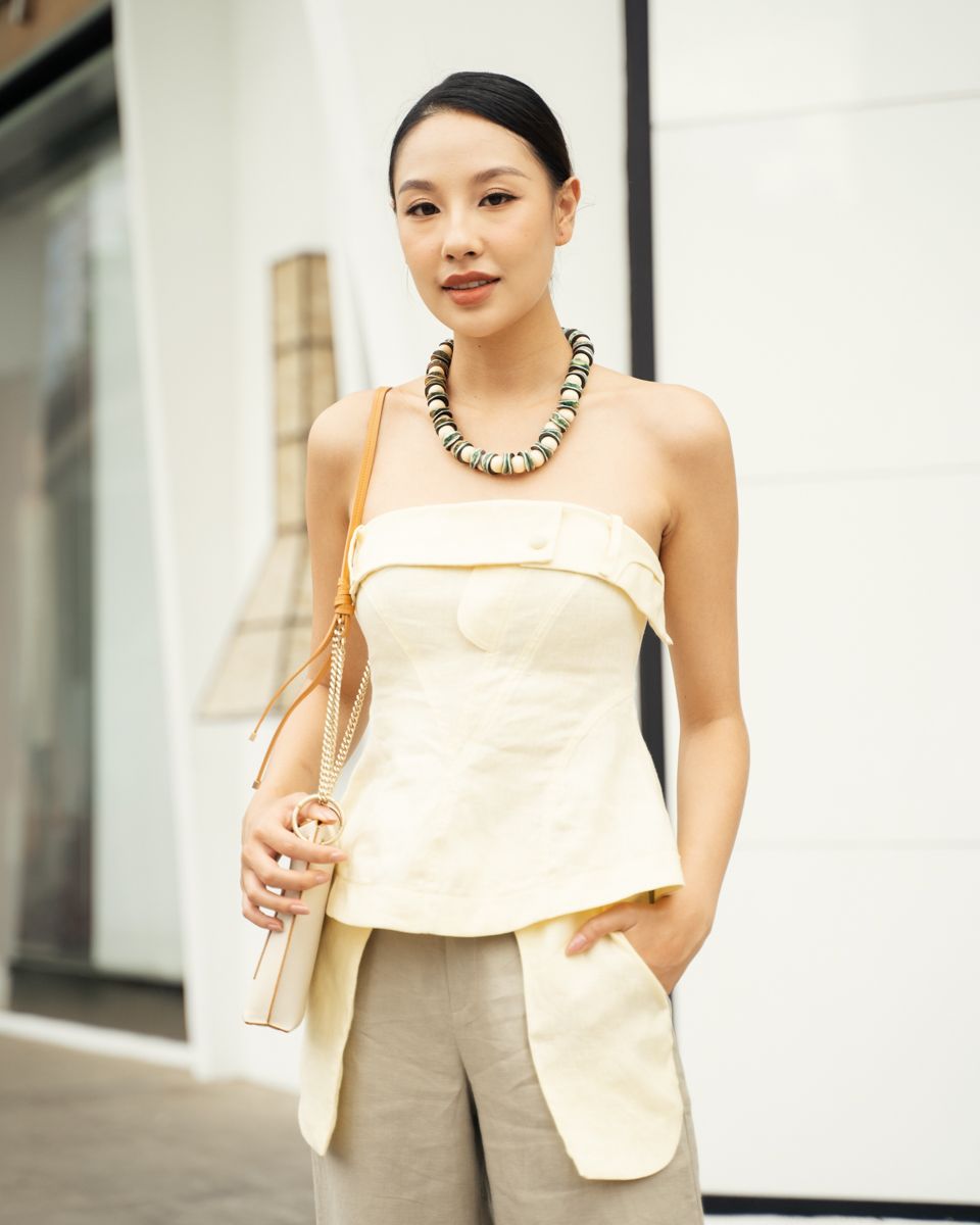 Quần Dài Linen Nữ Xám Phối Vàng Sắc Màu Tự Do