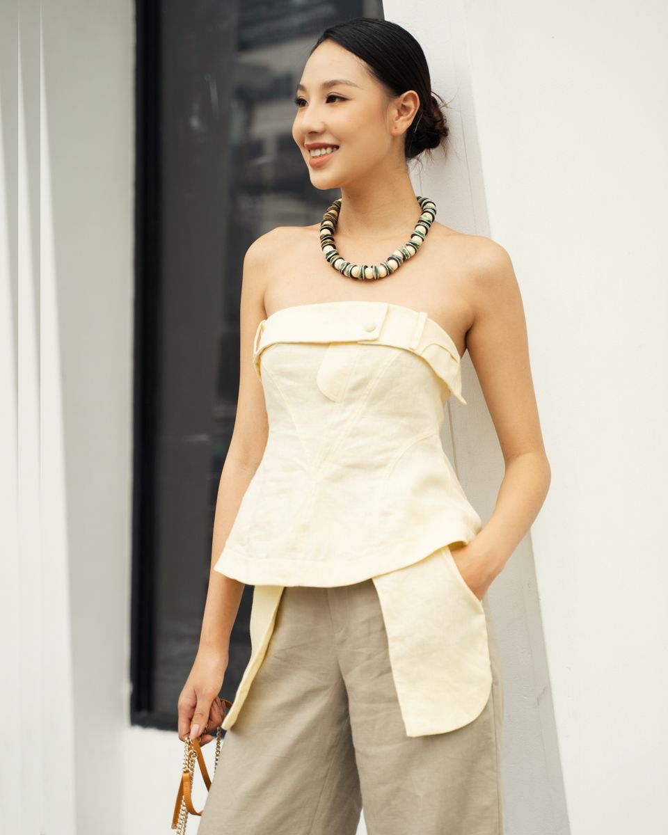 Quần Dài Linen Nữ Xám Phối Vàng Sắc Màu Tự Do