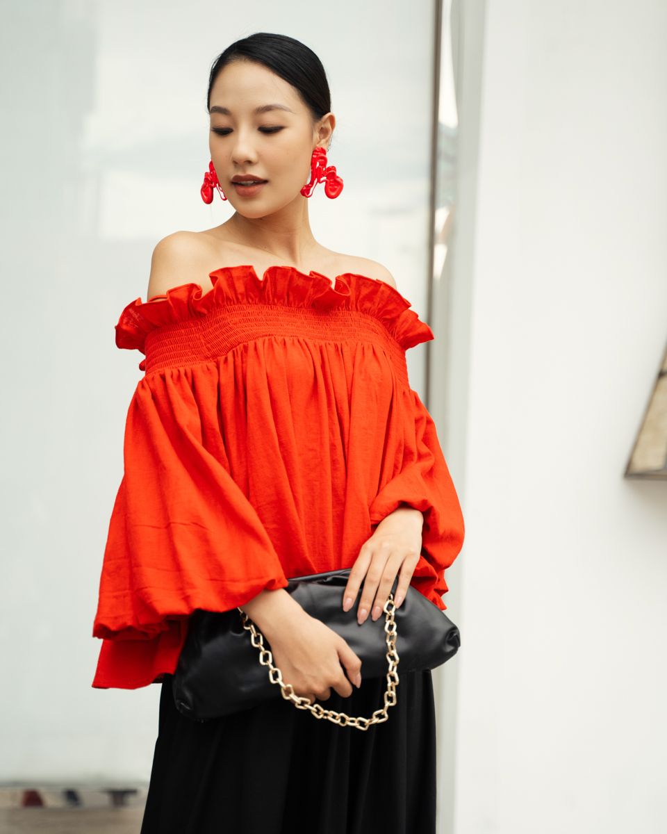Áo Kiểu Nữ Linen Đỏ Sắc Màu Tự Do
