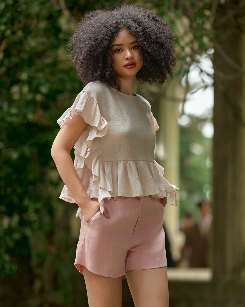 Quần Short Linen Nữ Hồng De Soleil