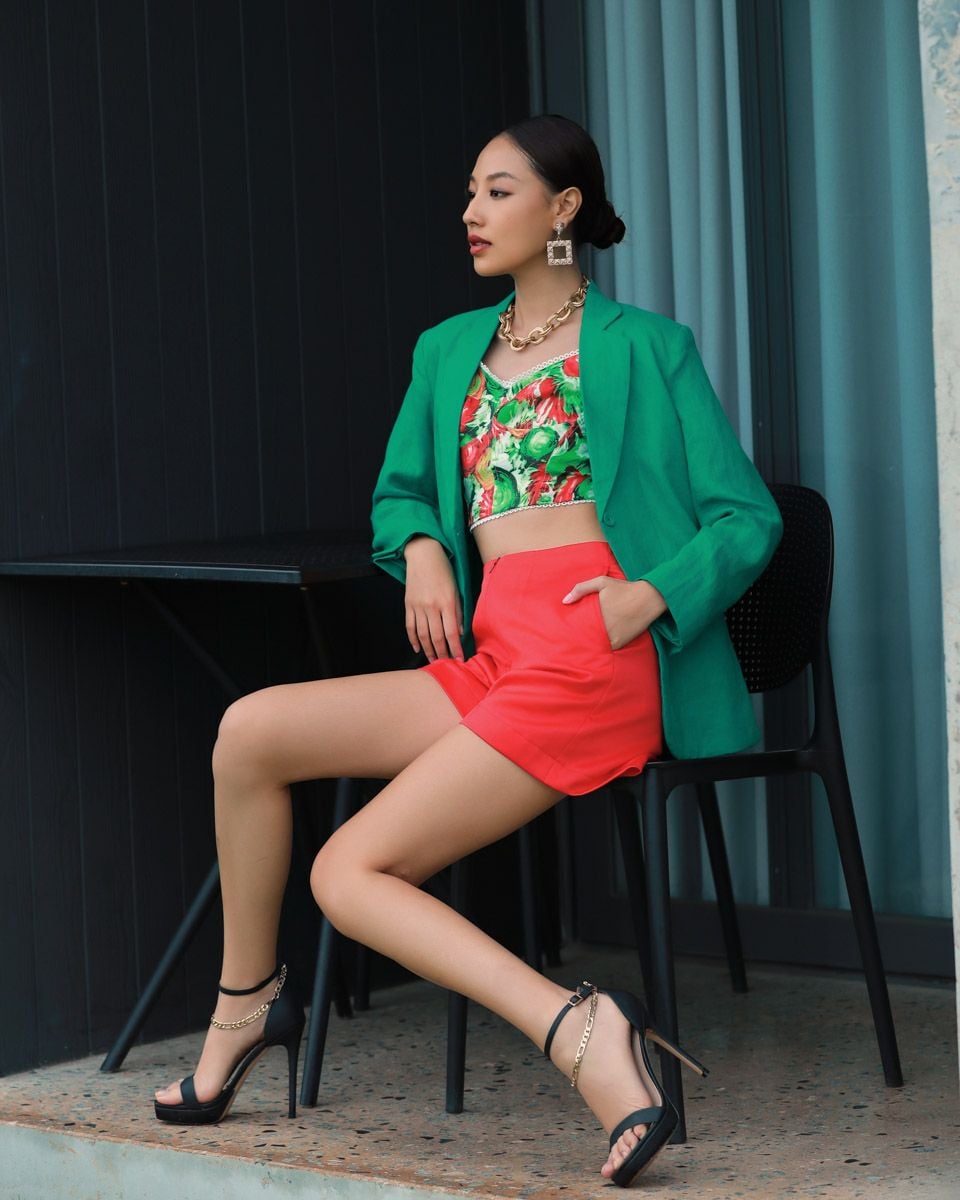 Áo Kiểu Gấm Xanh Lá Hồng Into The Wood