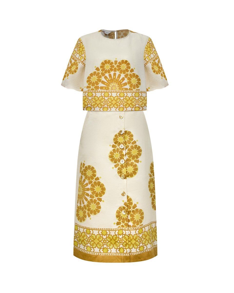 Chân Váy Linen Kem Hoa Vàng