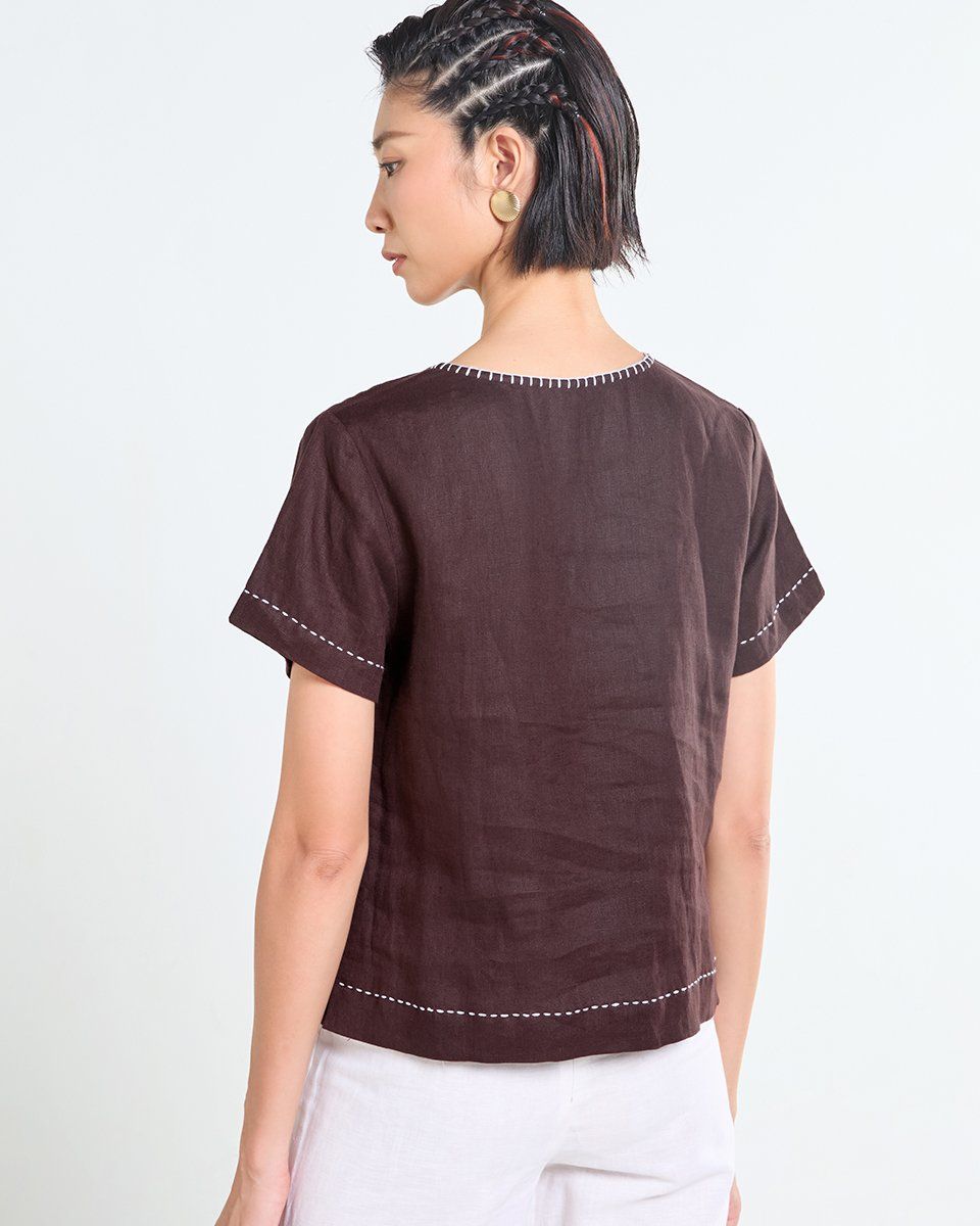 Áo Kiểu Linen Nâu Đậm Tender Drit