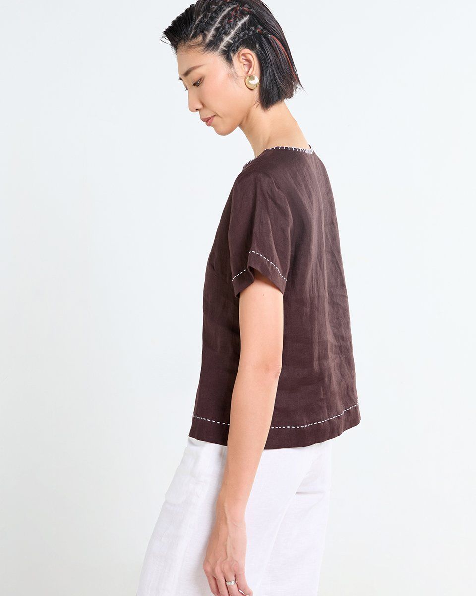 Áo Kiểu Linen Nâu Đậm Tender Drit