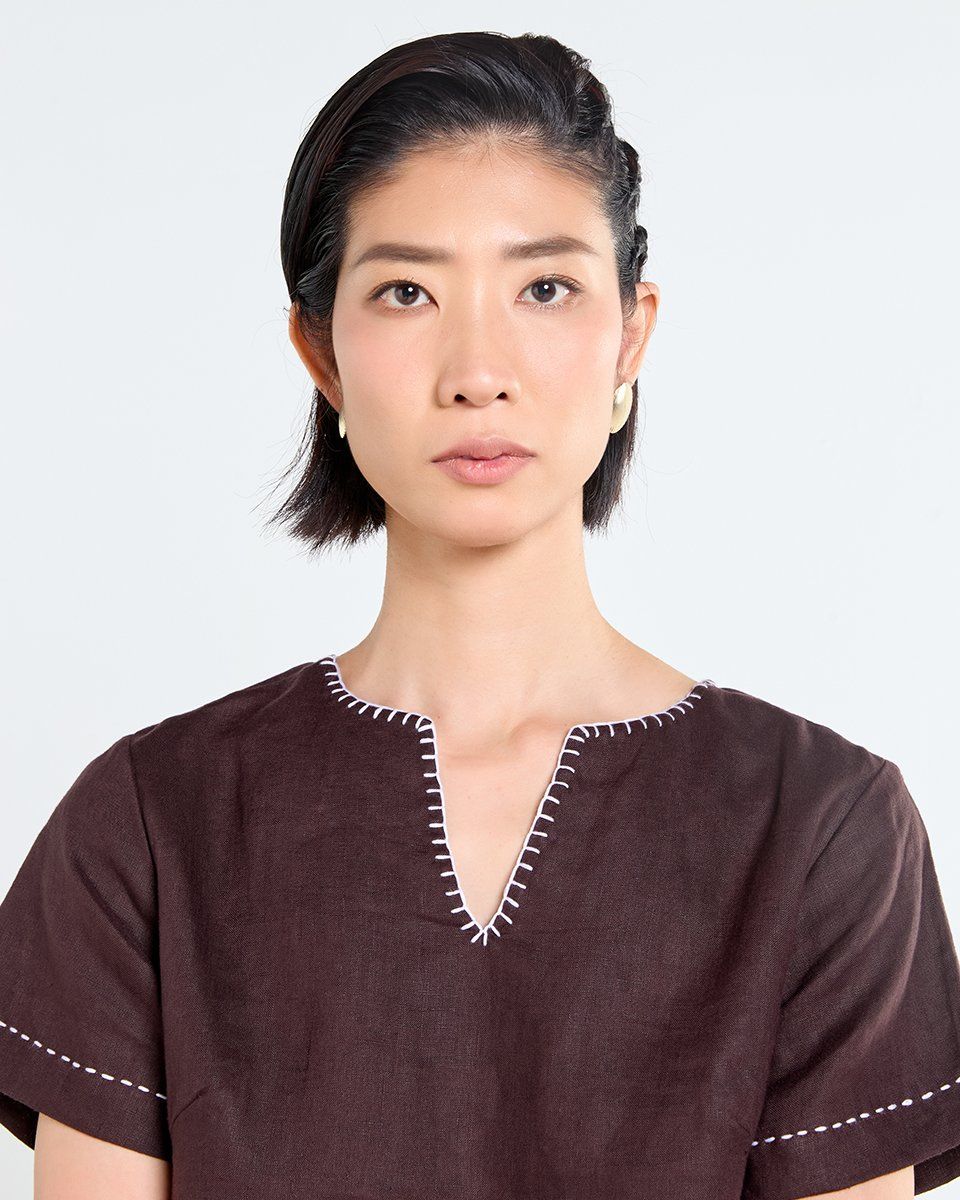 Áo Kiểu Linen Nâu Đậm Tender Drit