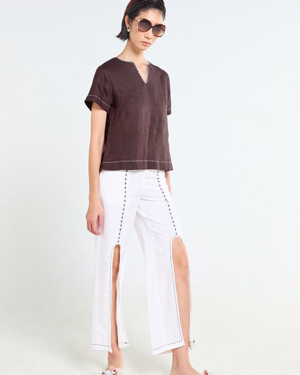 Áo Kiểu Linen Nâu Đậm Tender Drit