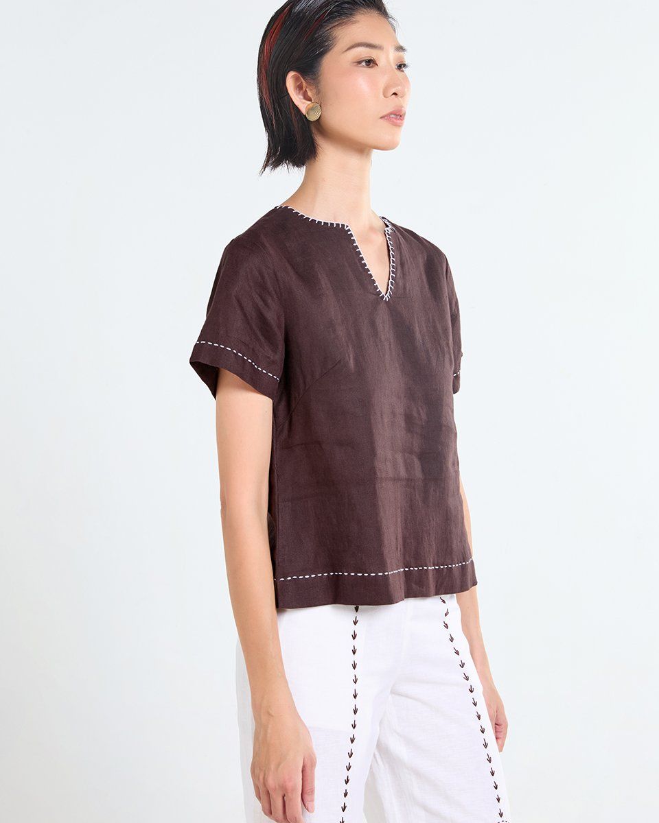 Áo Kiểu Linen Nâu Đậm Tender Drit