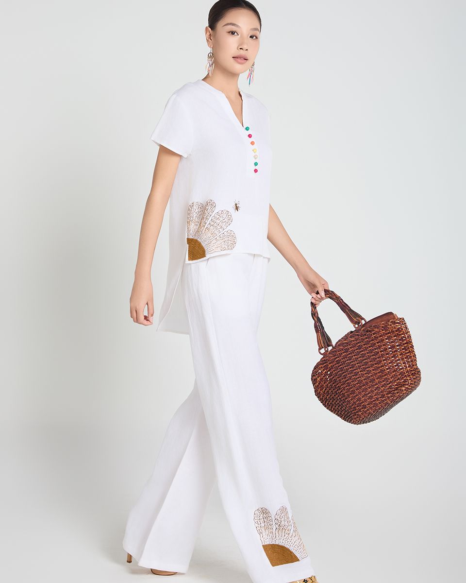 Quần Dài Linen Trắng Thêu A Touch Of Effortless Elegance
