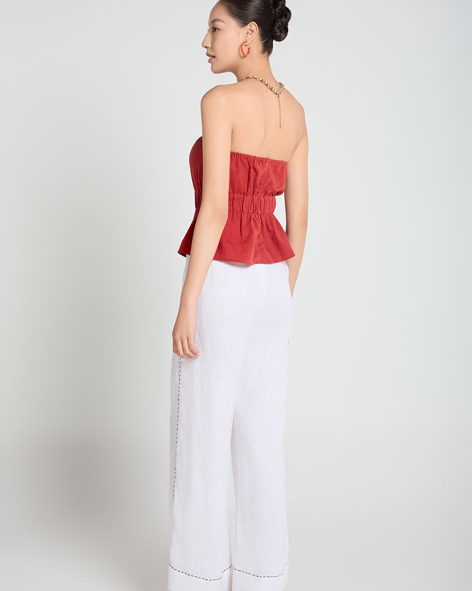 Áo Kiểu Linen Đỏ Cam A Touch Of Effortless Elegance