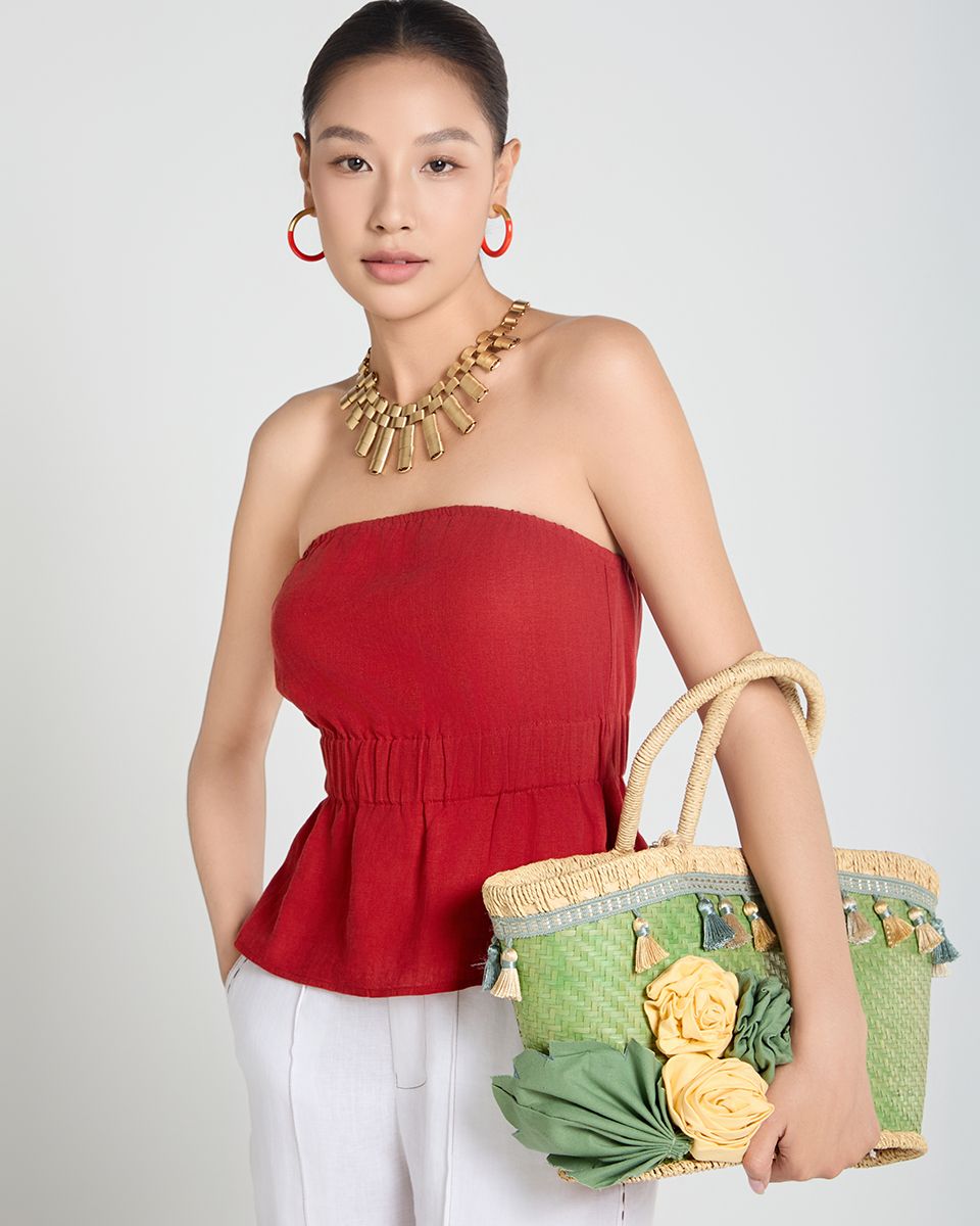 Áo Kiểu Linen Đỏ Cam A Touch Of Effortless Elegance