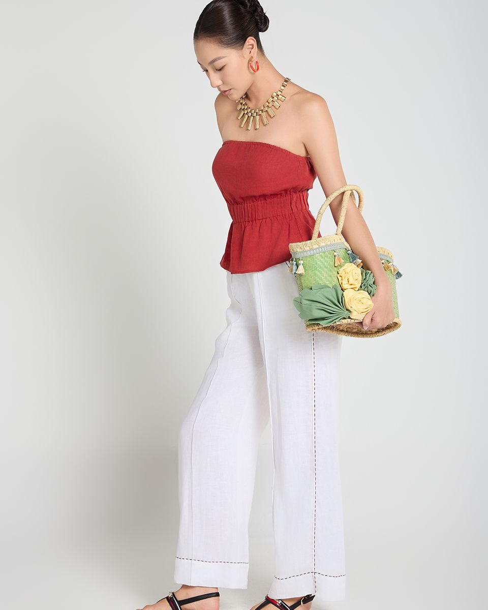 Áo Kiểu Linen Đỏ Cam A Touch Of Effortless Elegance