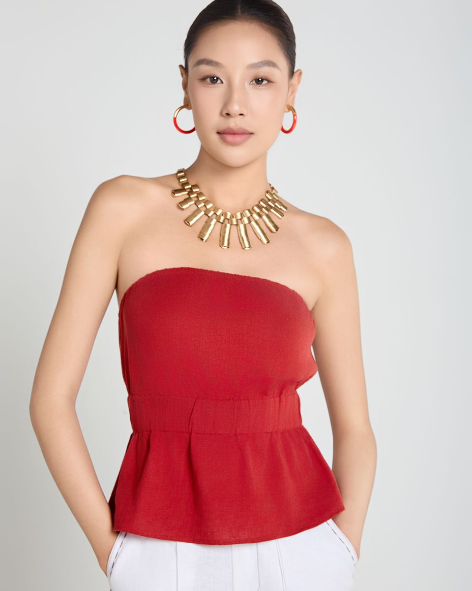 Áo Kiểu Linen Đỏ Cam A Touch Of Effortless Elegance