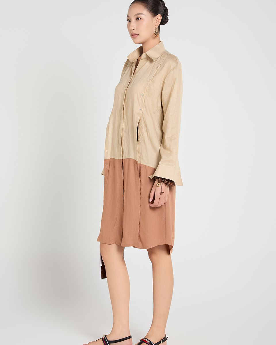 Áo Kiểu Linen Kem Nâu A Touch Of Effortless Elegance