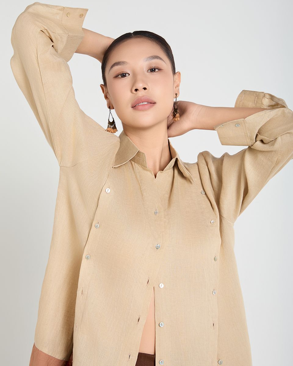 Áo Kiểu Linen Kem Nâu A Touch Of Effortless Elegance