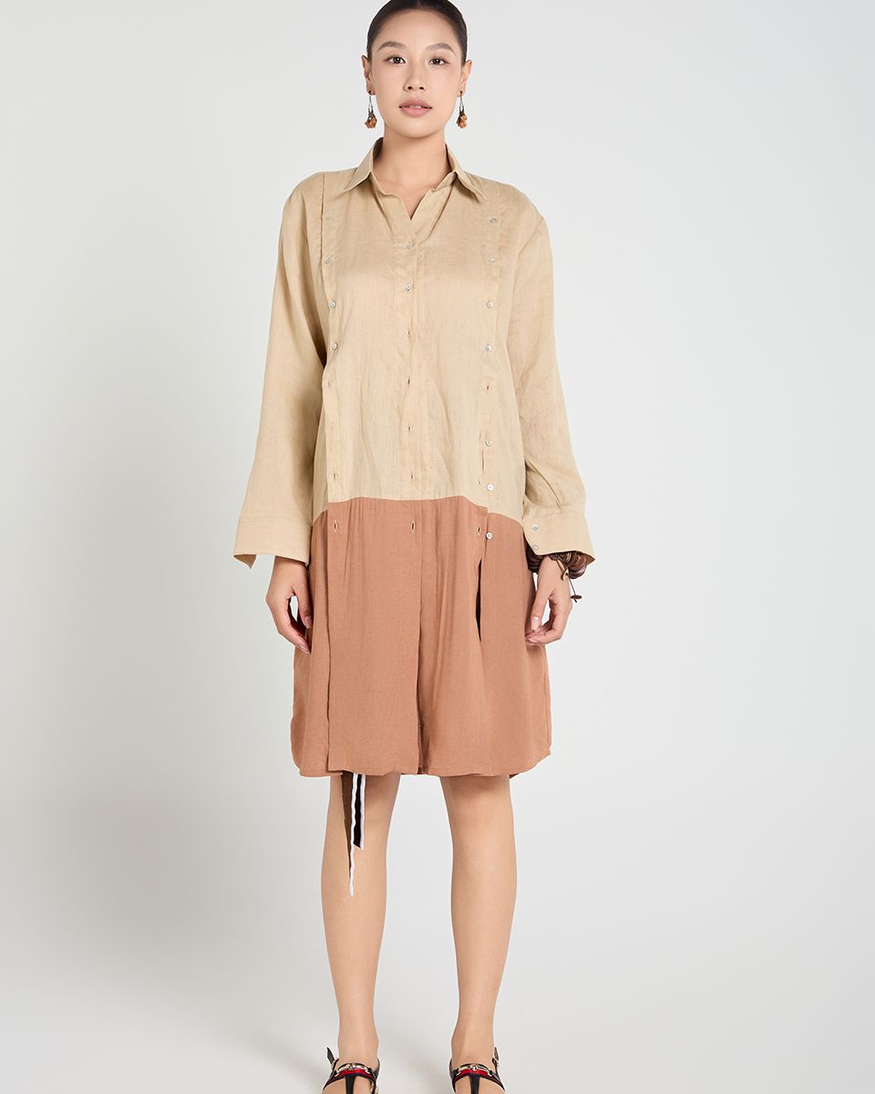 Áo Kiểu Linen Kem Nâu A Touch Of Effortless Elegance