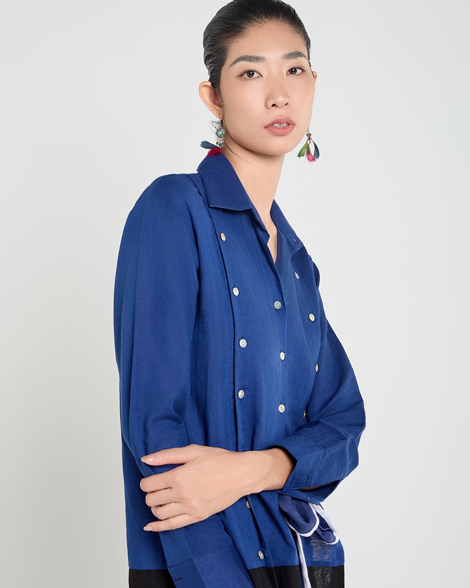 Áo Kiểu Linen Xanh Đen A Touch Of Effortless Elegance