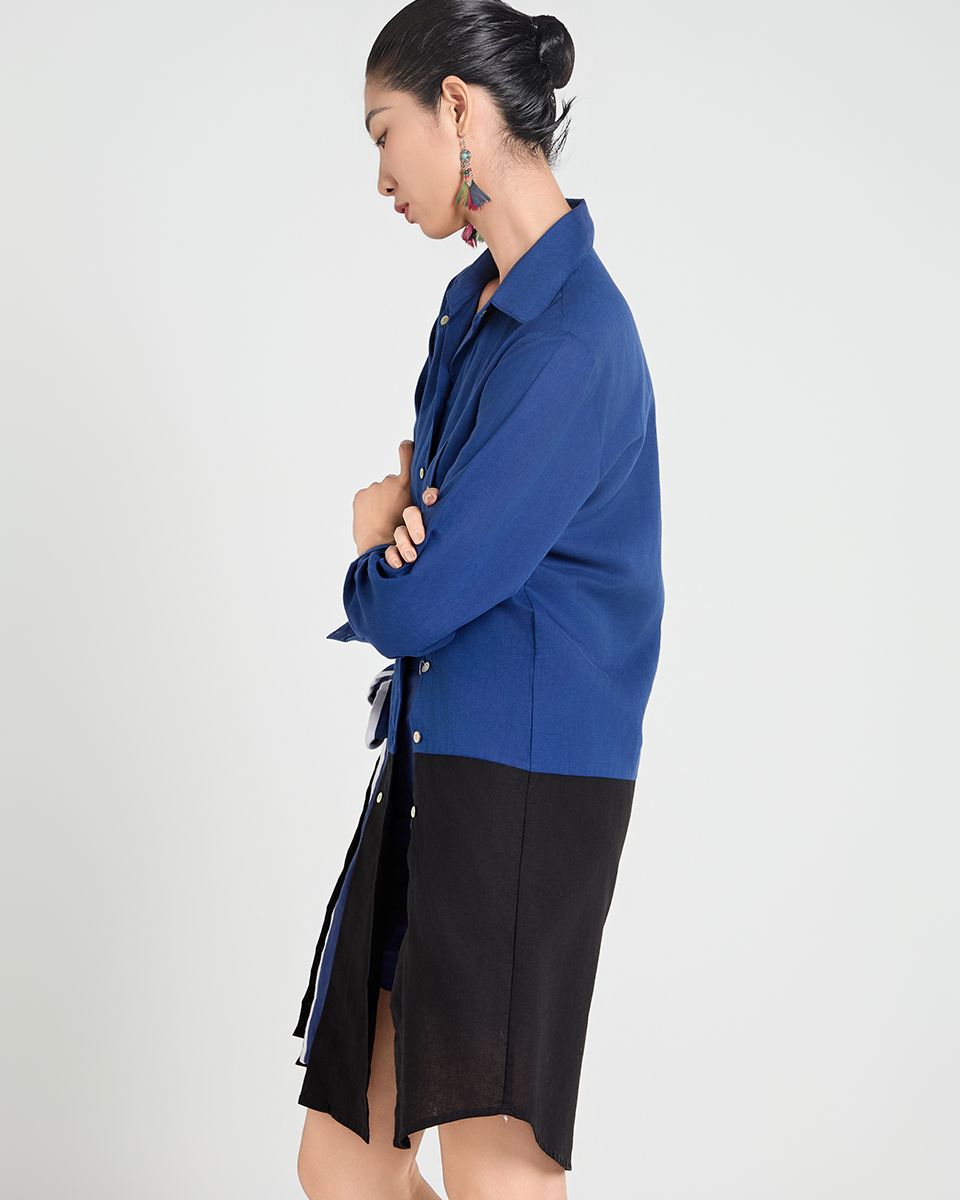 Áo Kiểu Linen Xanh Đen A Touch Of Effortless Elegance