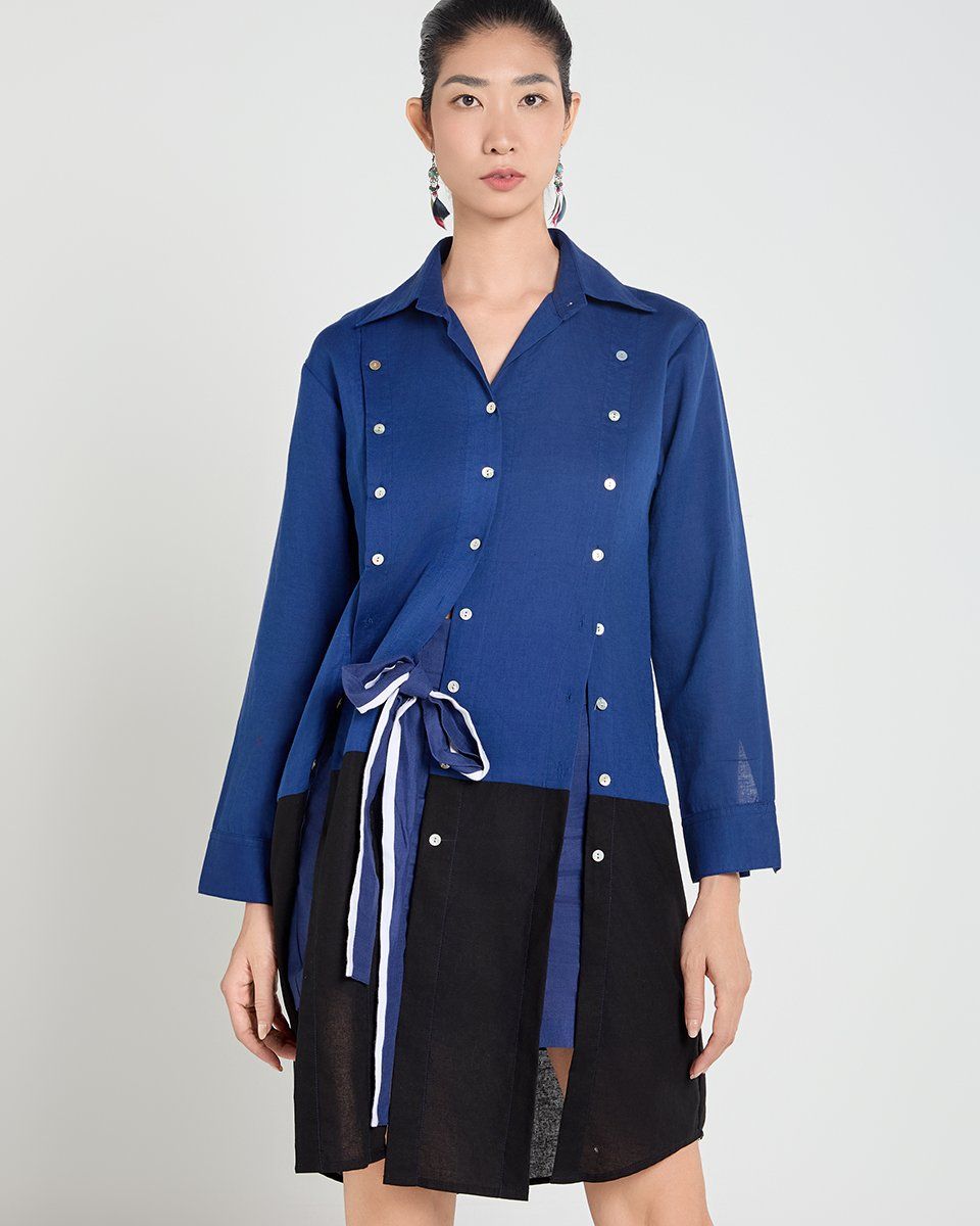 Áo Kiểu Linen Xanh Đen A Touch Of Effortless Elegance