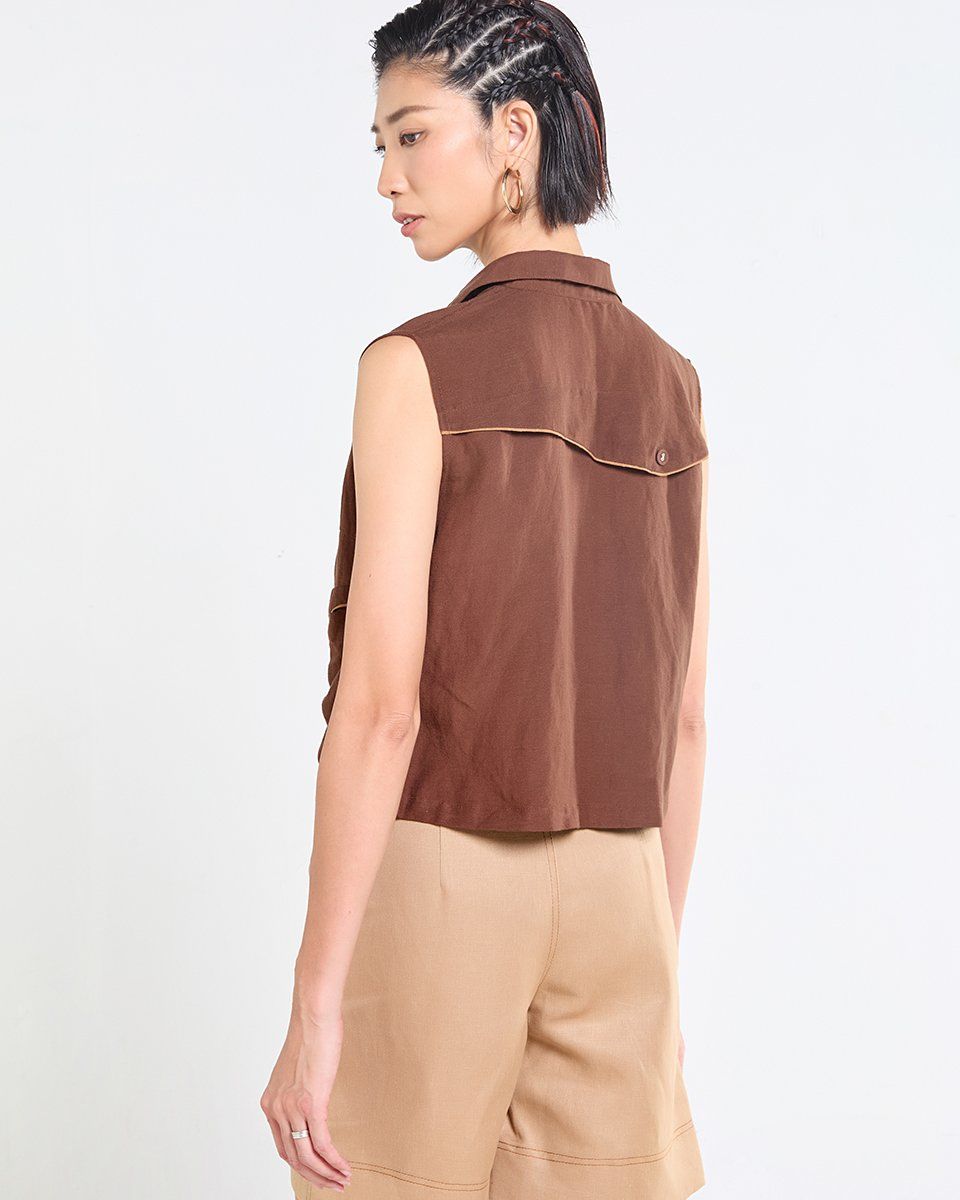 Áo Linen Nữ Nâu Đậm Tender Drit