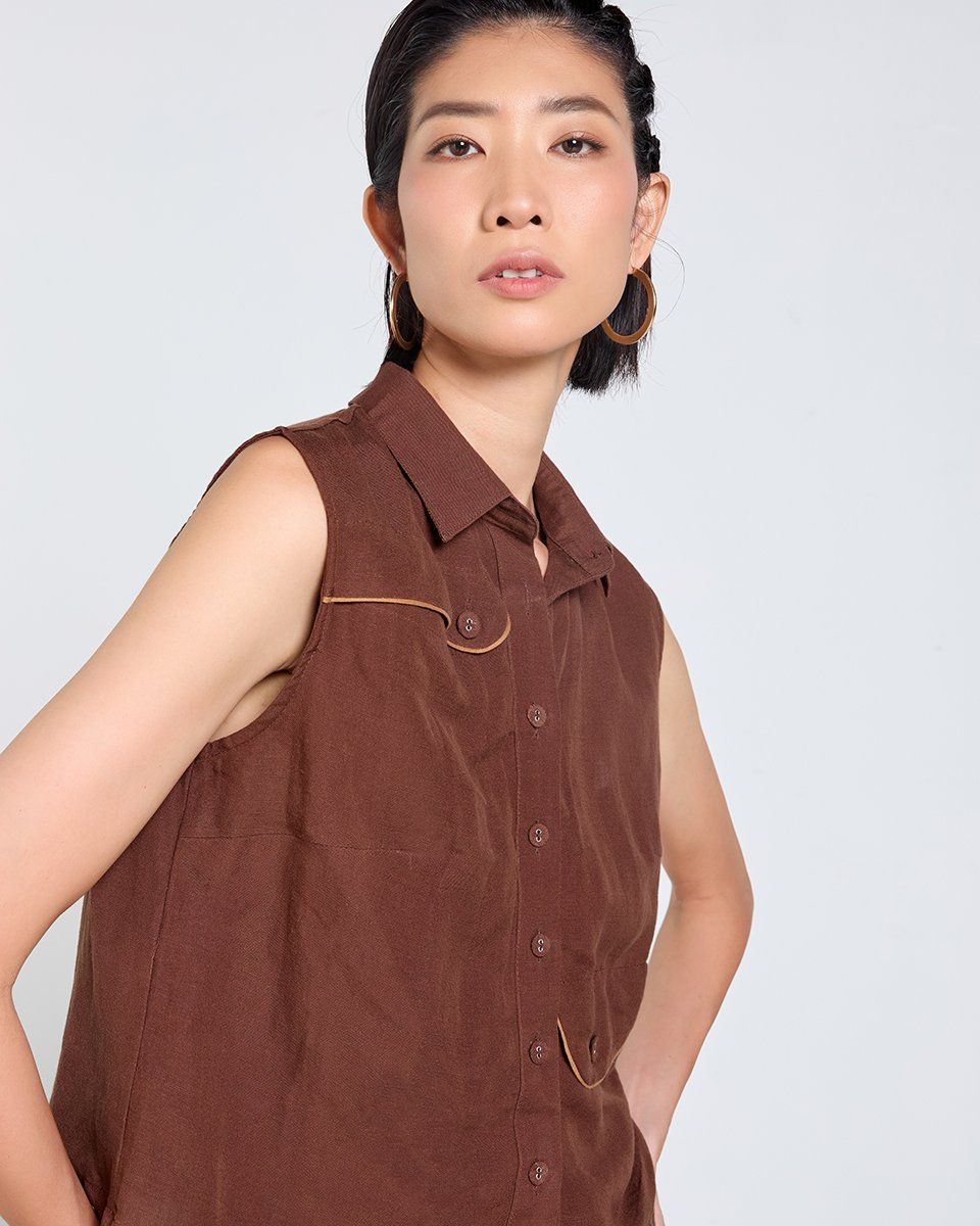 Áo Linen Nữ Nâu Đậm Tender Drit