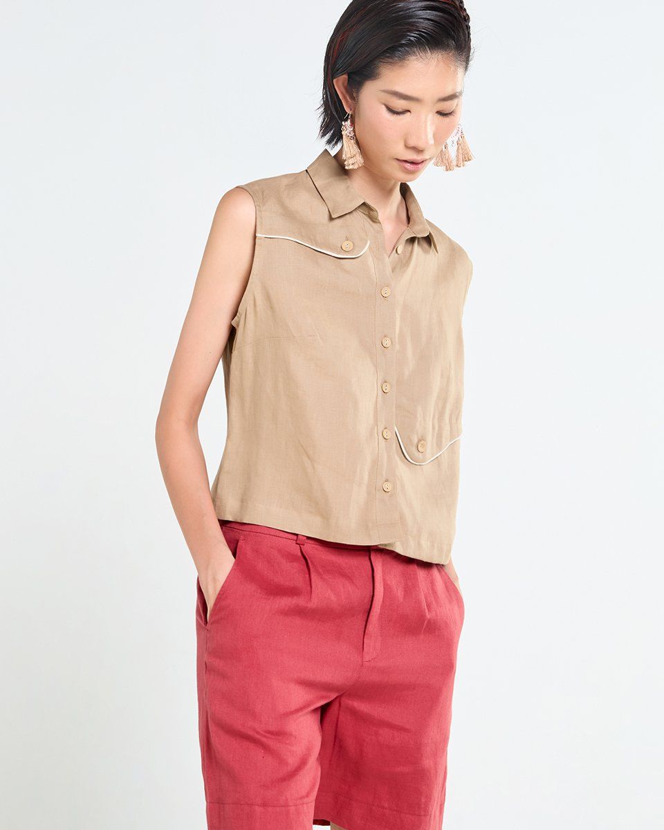 Áo Linen Nữ Nâu Nhạt Tender Drit