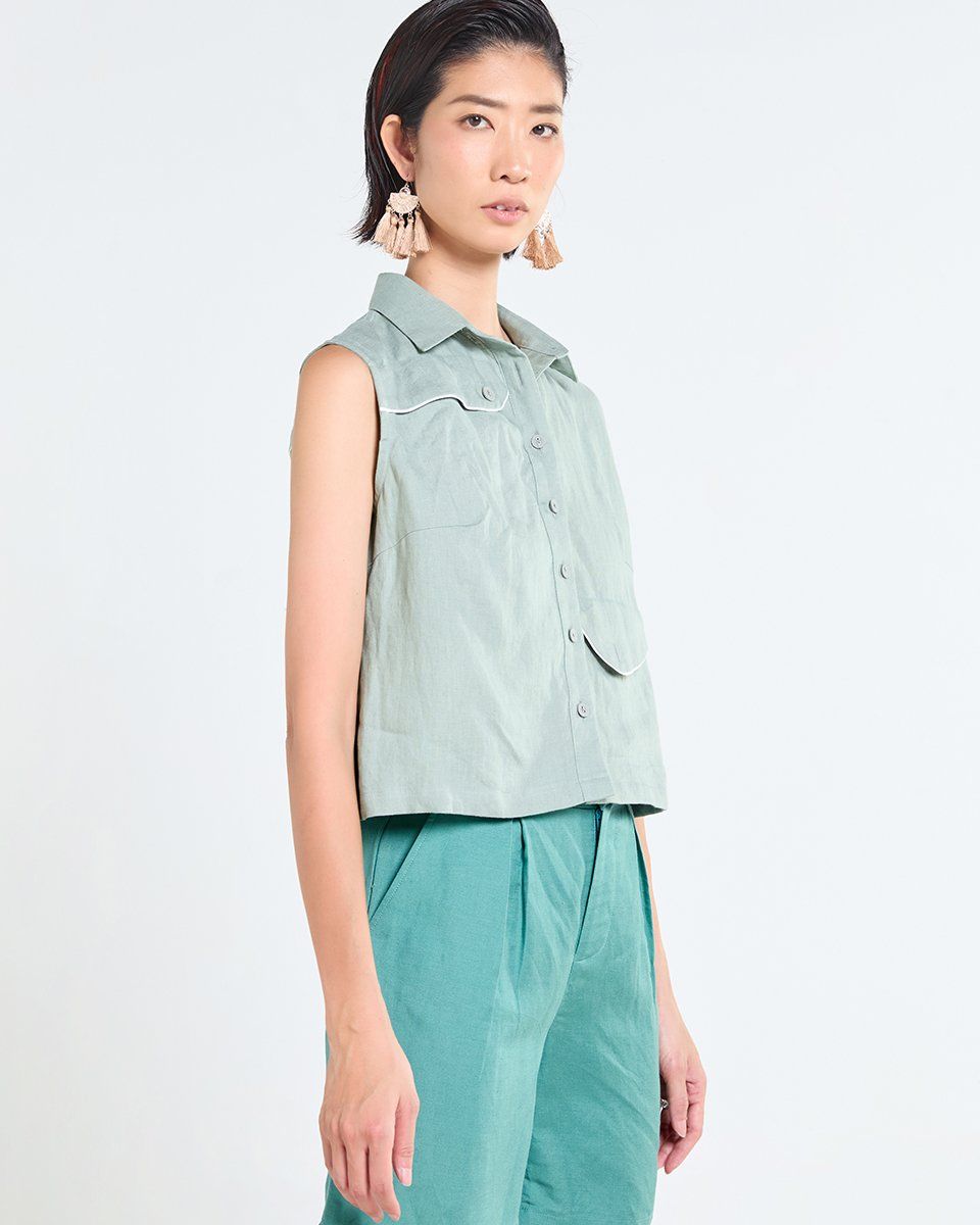Áo Linen Nữ Xanh Vỏ Đậu Tender Drit