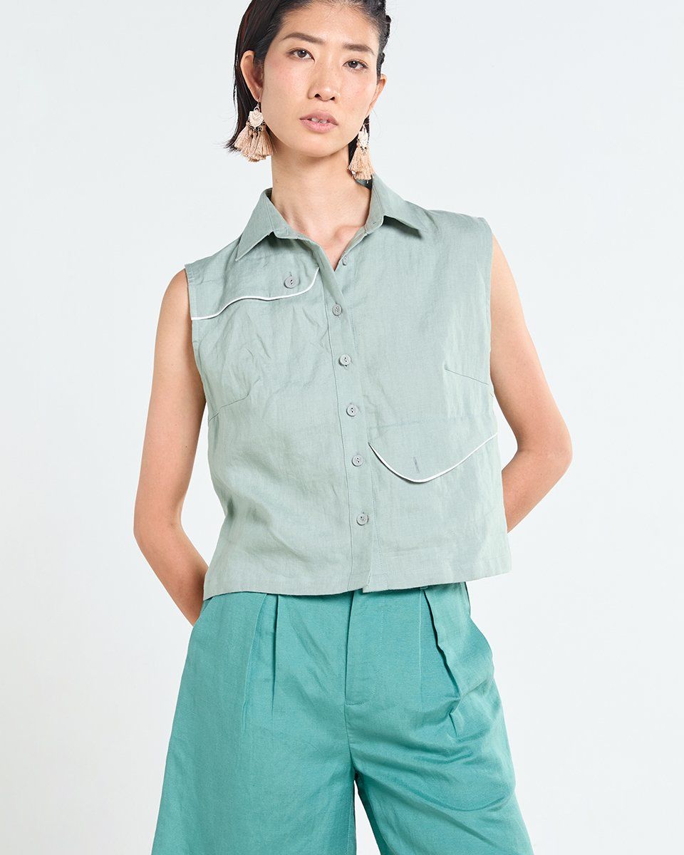 Áo Linen Nữ Xanh Vỏ Đậu Tender Drit