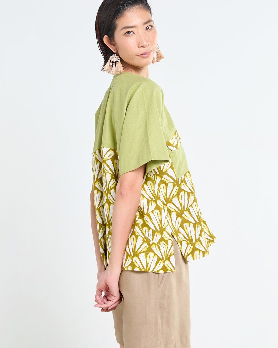 Áo Linen Nữ Xanh Phối Họa Tiết Tender Drit