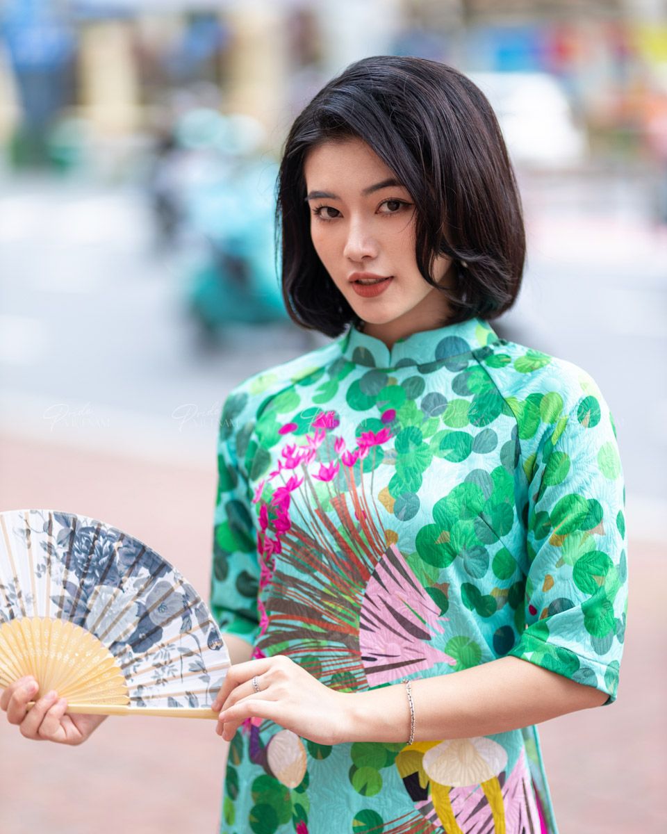 Áo Dài Gấm Nữ Xanh Ruộng Sen Pride Việt Nam