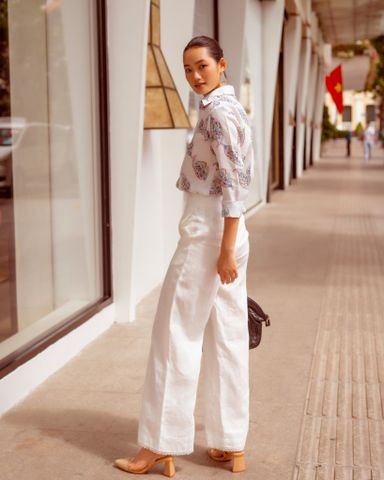  Áo Sơ Mi Linen Trắng Họa Tiết Autumn Charm 