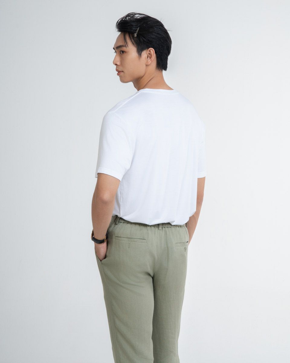 Áo Thun Cổ Tròn Trắng Sọc Xanh Xám