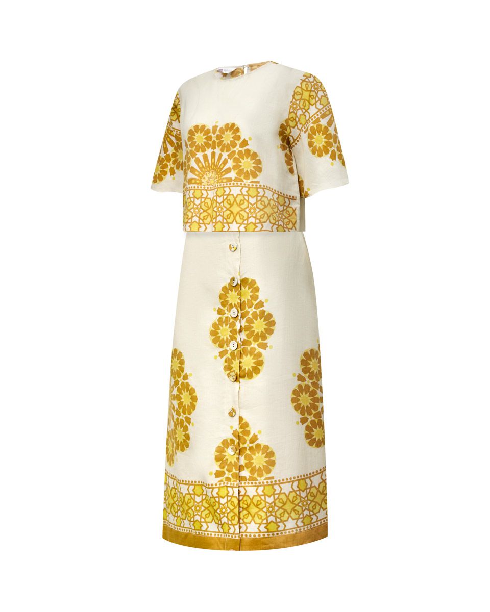 Chân Váy Linen Kem Hoa Vàng