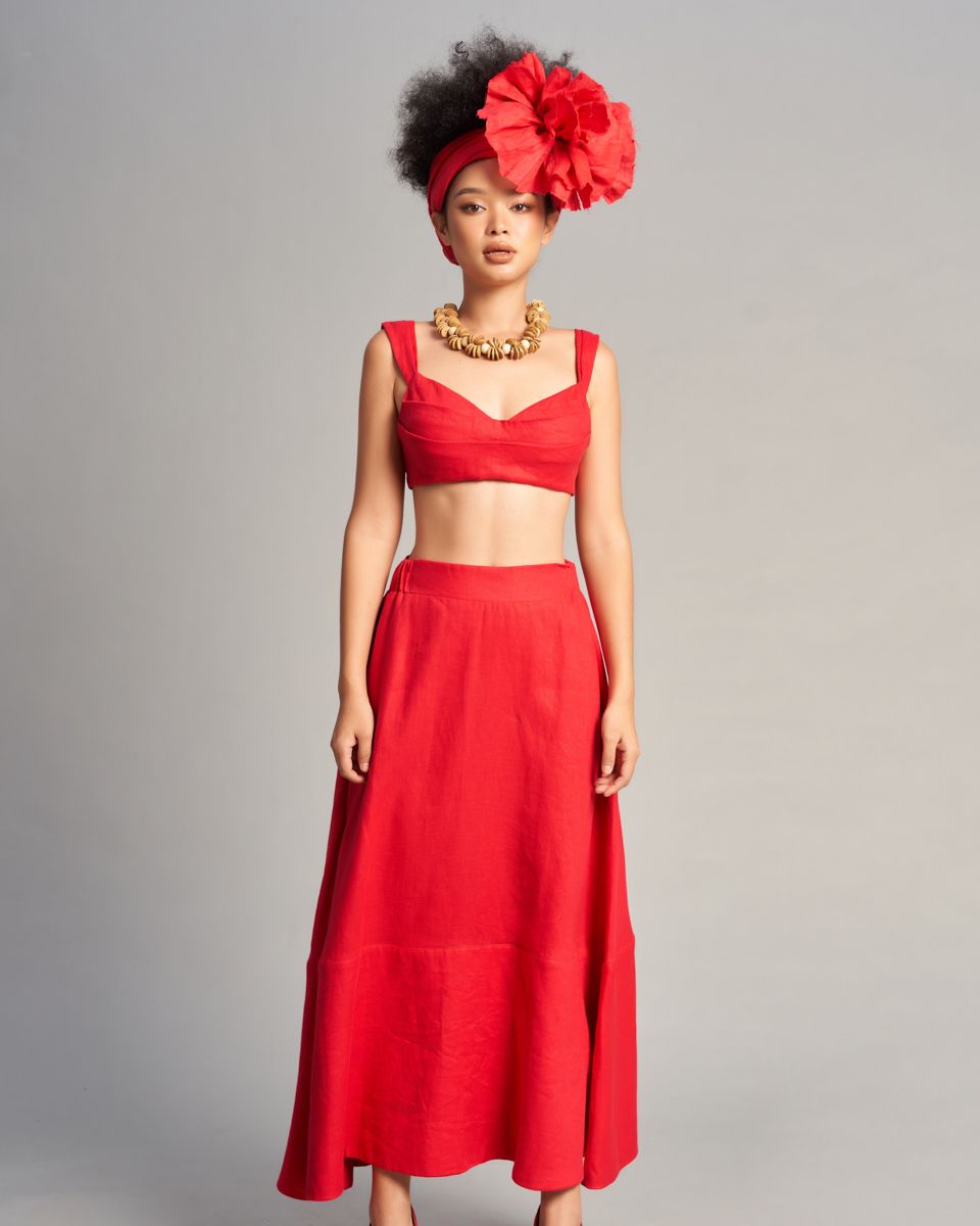 Chân Váy Nữ Linen Đỏ De Soleil