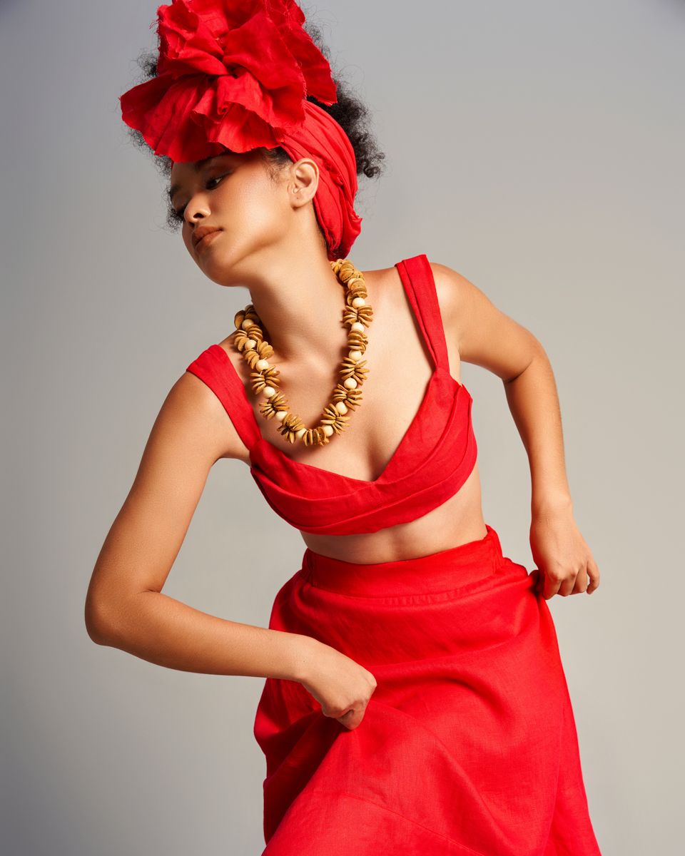 Chân Váy Nữ Linen Đỏ De Soleil