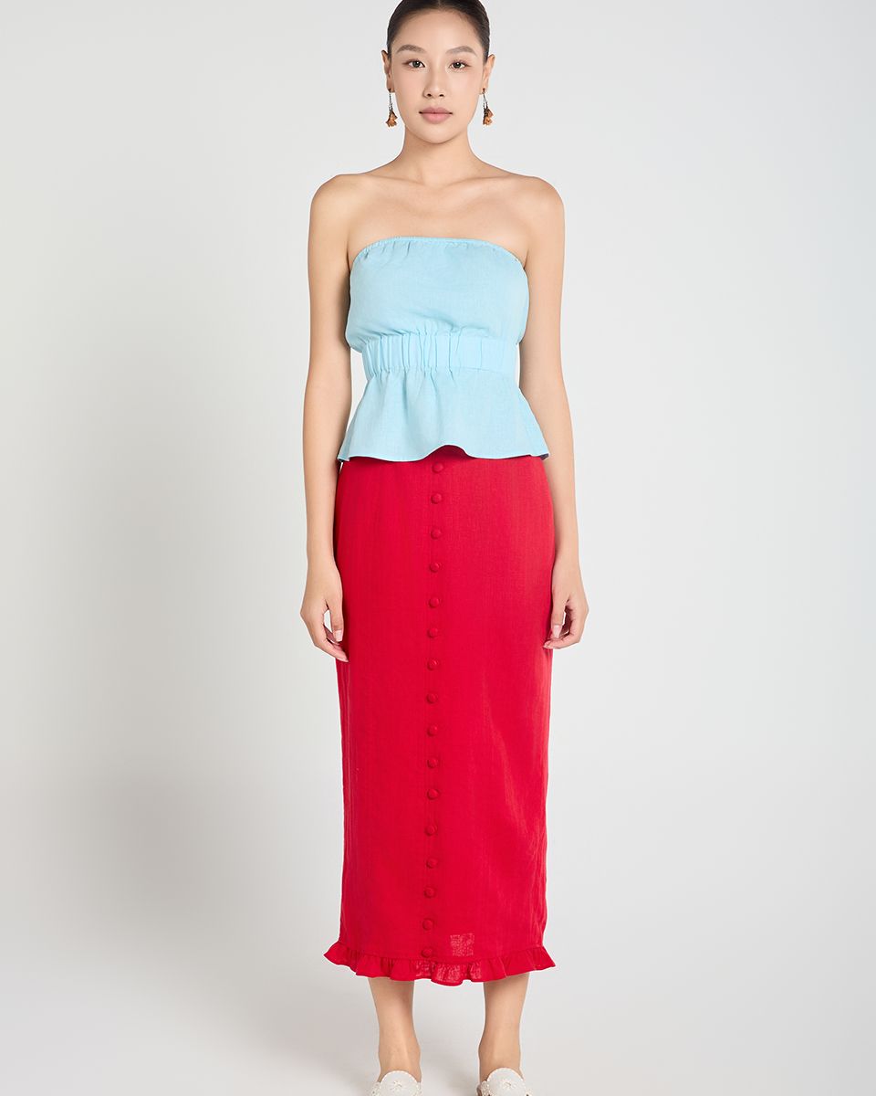 Chân Váy Linen Đỏ A Touch Of Effortless Elegance