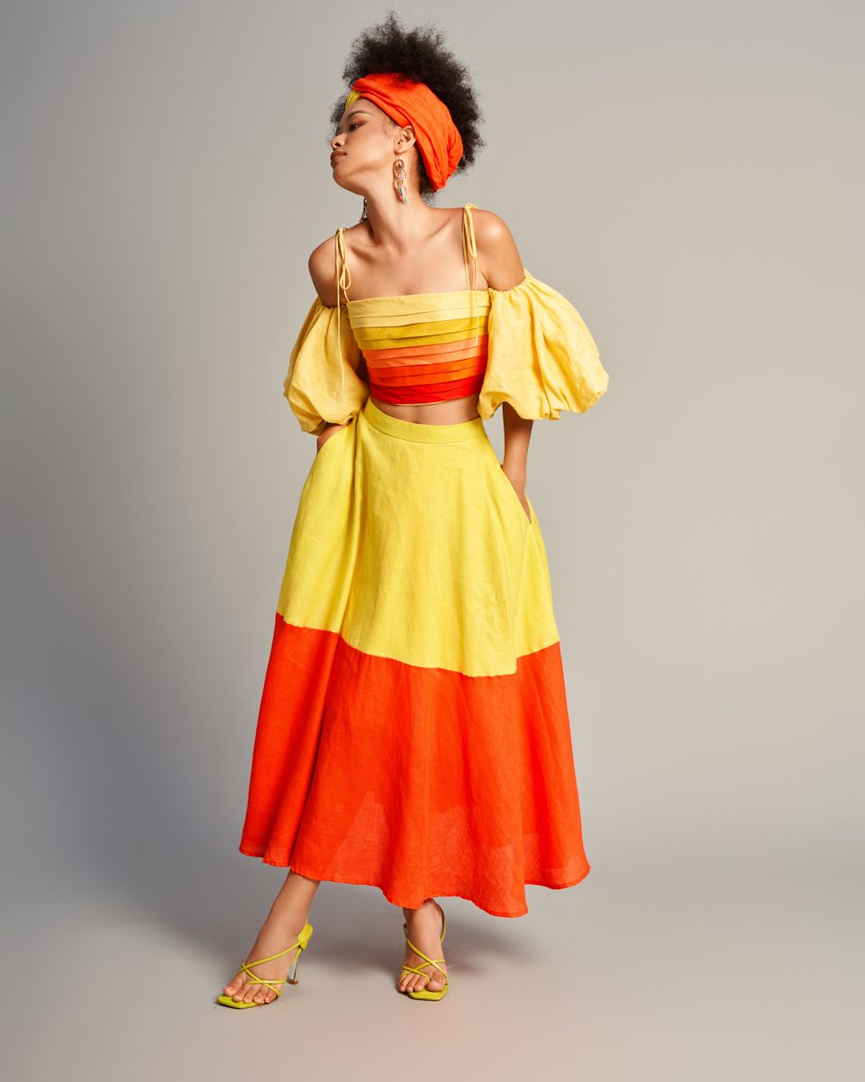 Chân Váy Nữ Linen Vàng Cam Sắc Màu Tự Do