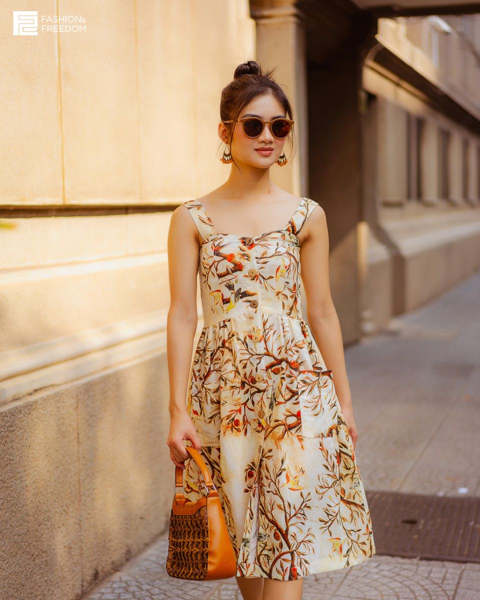 Đầm Linen Kem Hoa Fall Muse