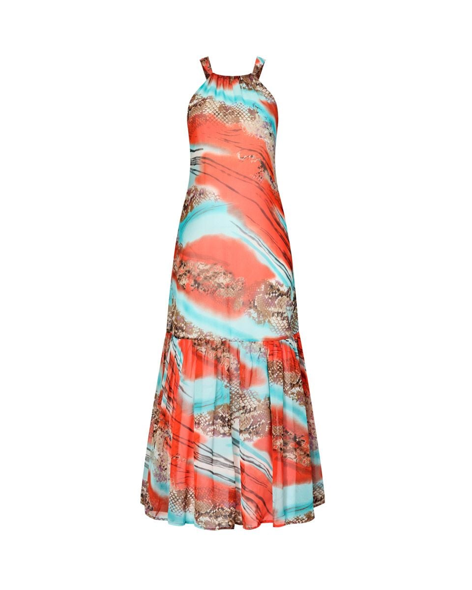 Đầm Lụa Cam Họa Tiết