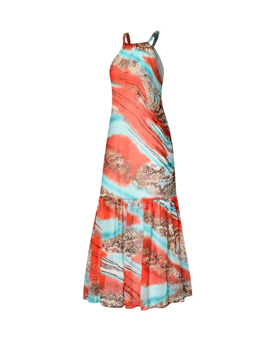 Đầm Lụa Cam Họa Tiết