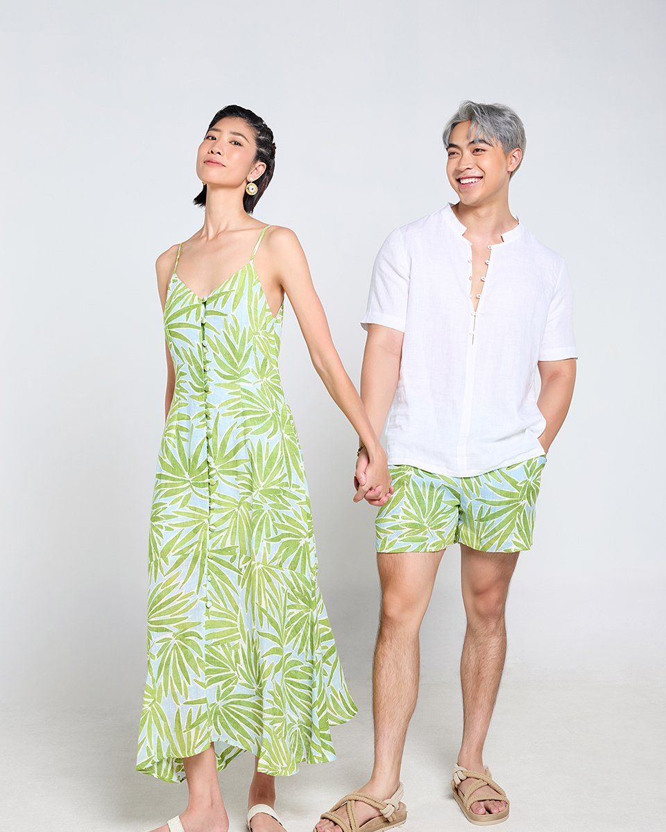 Đầm Linen Xanh Cốm Họa Tiết Tender Drit
