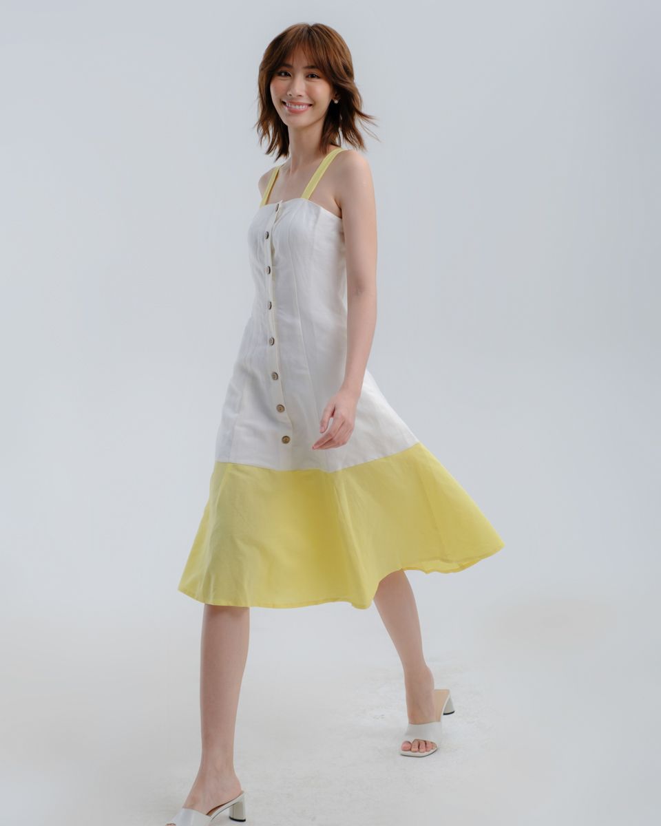 Đầm Linen Trắng Vàng Hương Mùa Hè