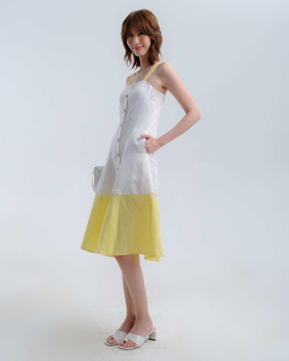 Đầm Linen Trắng Vàng Hương Mùa Hè
