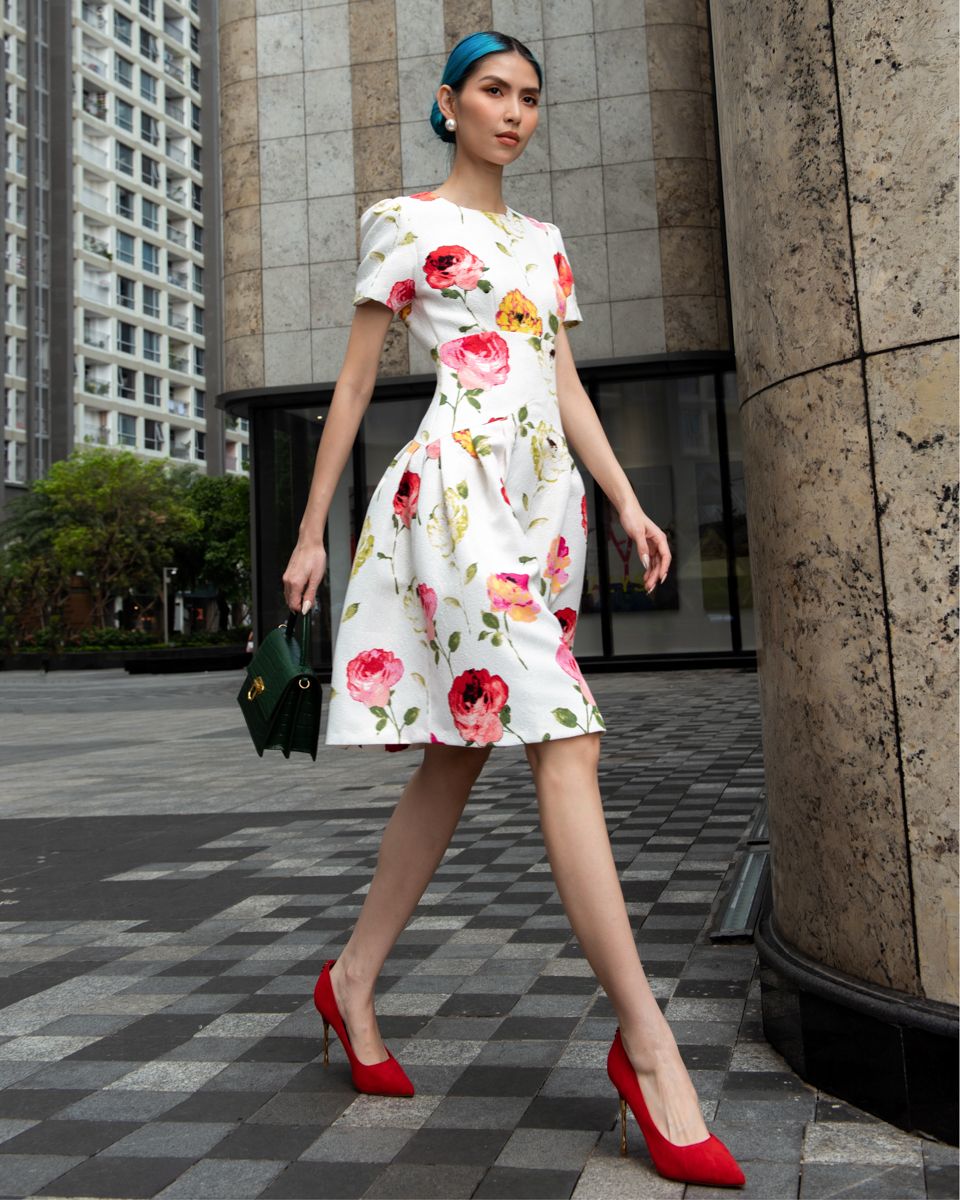 D  Váy đầm xòe thiết kế peplum cao cấp