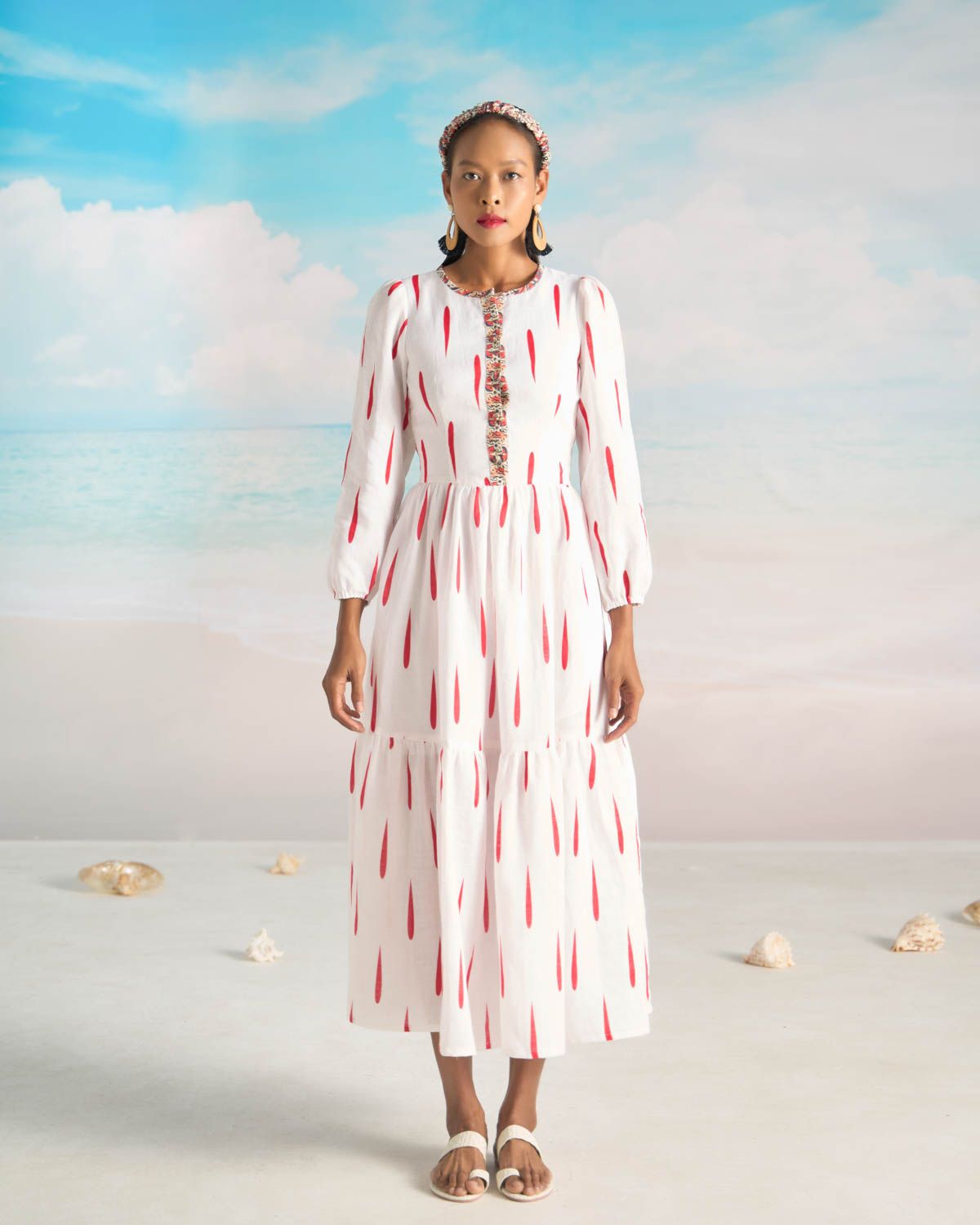Đầm Linen Trắng Đỏ Bright And Shine