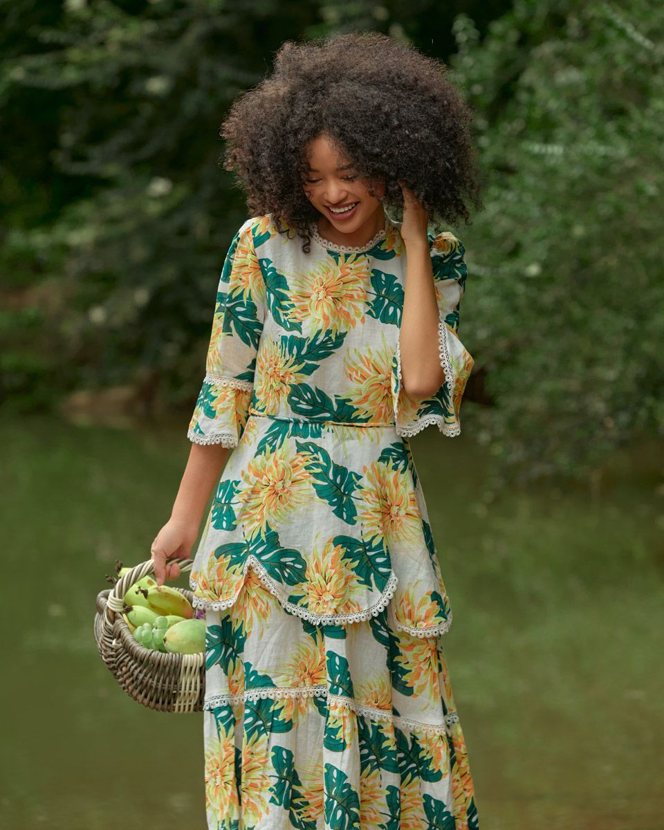 Đầm Linen Vàng Xanh Bright And Shine
