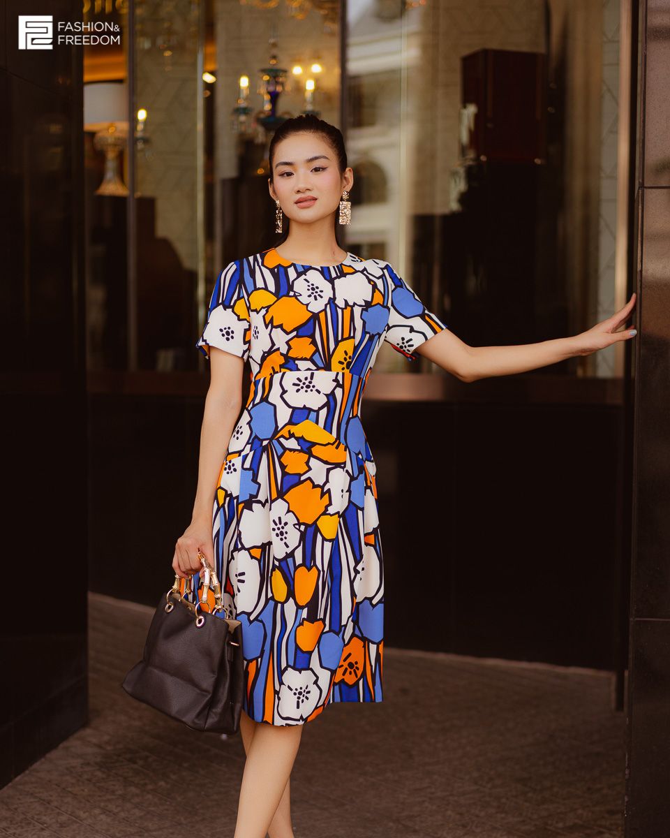 Đầm Lụa Viscose Xanh Cam Fall Muse